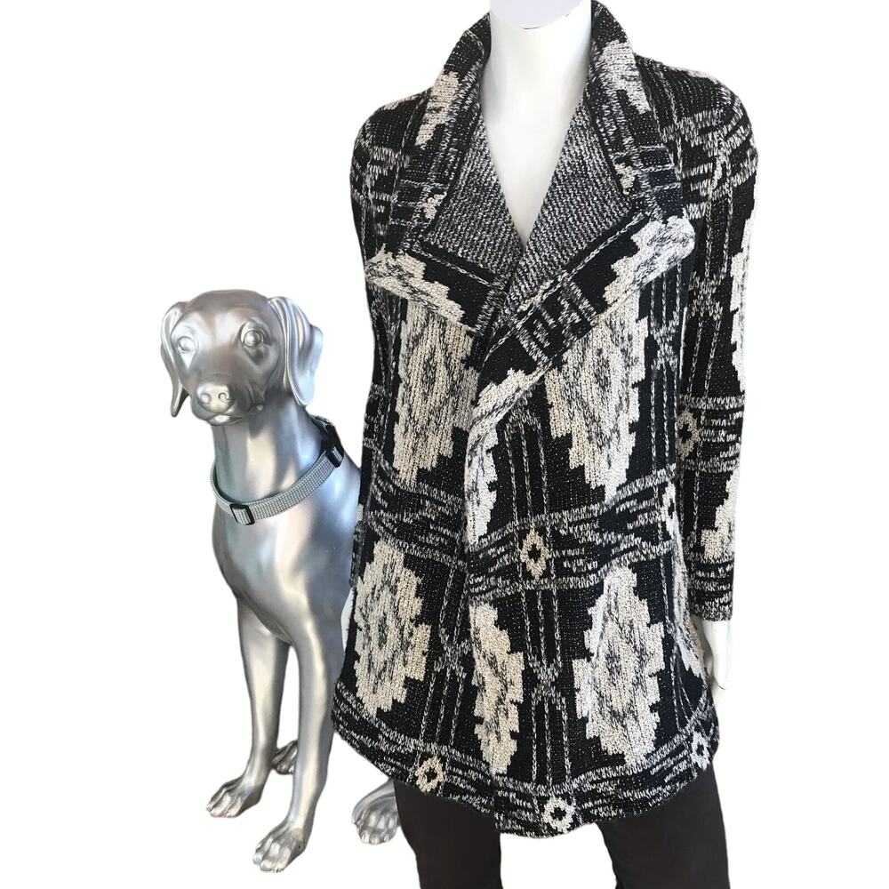 Lucky Brand Open Front Metallic Black White Cardigan Sweater Women's Size XS - Picture 1 of 6